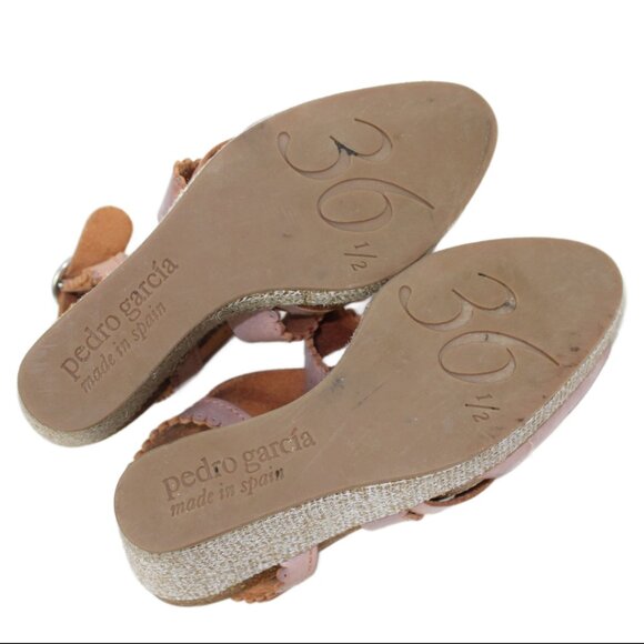 Pedro Garcia Pink Blush Leather Peep Toe Ankle Buckle Platform Wedge, Size 36.5 - Picture 8 of 8